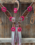 Light Oil Whipstitch Pink and White One Ear & Breastcollar Tack Set