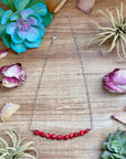 Silver-Plated Paperclip Chain Necklace with Dyed Coral & Hematite – 15”