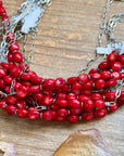 Silver-Plated Paperclip Chain Necklace with Dyed Coral & Hematite – 15”