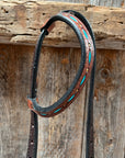 Dark Oil Hand Painted Turquoise Steer Head Browband/One Ear and Breastcollar Tack Set