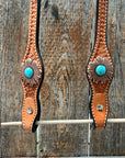 Light Oil Basketweave Copper and Turquoise Browband/One Ear Tack Set