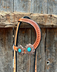 Light Oil Basketweave Copper and Turquoise Browband/One Ear Tack Set