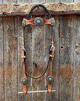 Light Oil Basketweave Copper and Turquoise Browband/One Ear Tack Set