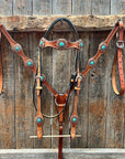 Light Oil Basketweave Copper and Turquoise Browband/One Ear Tack Set
