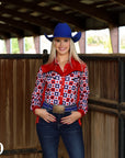 PATRIOTIC PLAID WITH FRINGE PERFORMANCE RODEO SHIRT
