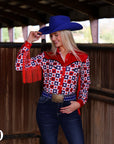 PATRIOTIC PLAID WITH FRINGE PERFORMANCE RODEO SHIRT