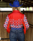 PATRIOTIC PLAID WITH FRINGE PERFORMANCE RODEO SHIRT