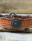 Leather Dog Collar With Antique Silver Floral Conchos 10" to 22" W203S -DC54