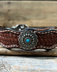 Leather Dog Collar With Antique Silver Floral Conchos 10" to 22" W203S -DC54