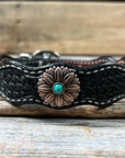 Leather Dog Collar With Copper Flower Conchos 10" to 22" W132S -DC6