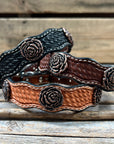 Leather Dog Collar With Copper Rose Conchos 10" to 22" W107S -DC61