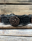 Leather Dog Collar With Copper Rose Conchos 10" to 22" W107S -DC61