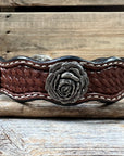 Leather Dog Collar With Antique Silver Rose Conchos 10" to 22" W108S -DC60