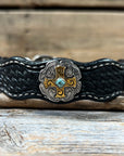 Leather Dog Collar With Gold Cross Conchos 10" to 22" W189S -DC63