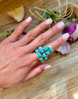 Kingman Turquoise Longhorn Sterling Silver Ring – Adjustable (Fits 8+)