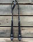 Dark Oil Silver Dot Antique Silver Floral Browband / One Ear Tack Set