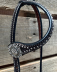 Dark Oil Silver Dot Antique Silver Floral Browband / One Ear Tack Set