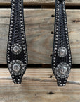 Dark Oil Silver Dot Antique Silver Floral Browband / One Ear Tack Set