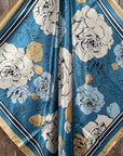 35X35" Blue and Cream Roses Wild Rag / Scarf WR3396