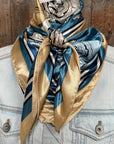 35X35" Blue and Cream Roses Wild Rag / Scarf WR3396
