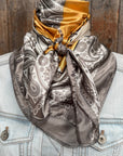 35X35" Soft Grey and Gold Paisley Wild Rag / Scarf WR3389