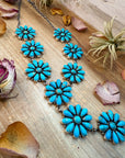 Sterling Silver Kingman Turquoise Flower Lariat Necklace – 25 Inch + 5½ Inch Drop – Native Made by A. Spencer – USA Made