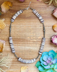 19.5” Wampum Shell Necklace – 3–8mm Sterling Silver Pearls