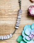 19.5” Wampum Shell Necklace – 3–8mm Sterling Silver Pearls