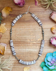 19.5” Wampum Shell Necklace – 3–8mm Sterling Silver Pearls