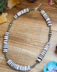 19.5” Wampum Shell Necklace – 3–8mm Sterling Silver Pearls