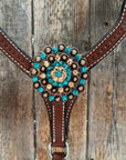 Medium Oil Basketweave Teal, Champagne Browband/One Ear Tack Set