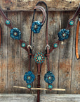 Medium Oil Basketweave Teal, Champagne Browband/One Ear Tack Set