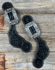 Black Floral Tooled Spur Straps - European Clear Buckles