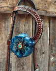 Medium Oil Basketweave Teal, Champagne Browband/One Ear Tack Set