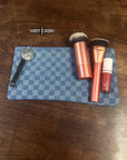 Checkered Denim Cosmetic Bag
