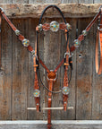 Light Oil Floral Gold Cross, Turquoise Browband/One Ear Breastcollar Tack Set