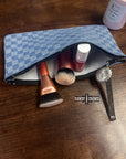 Checkered Denim Cosmetic Bag