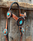 Light Oil V Brow Turquoise Cabochons Browband & Breastcollar Tack Set