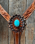 Light Oil V Brow Turquoise Cabochons Browband & Breastcollar Tack Set