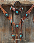 Light Oil V Brow Turquoise Cabochons Browband & Breastcollar Tack Set