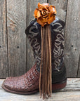 Boot Cuff Jewelry - Leather Yellow Rose - Fringe