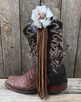 Boot Cuff Jewelry - White Leather Rose - Fringe