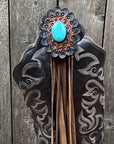 Boot Cuff Jewelry - Turquoise Cabochon Concho - Fringe