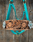 Teal Nylon Horse Halter – Bronc Noseband with Crystal Conchos NH106