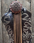 Boot Cuff Jewelry - Copper Intricate Engraved Concho - Fringe