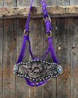 Purple Nylon Horse Halter – Bronc Noseband with Crystal Conchos NH108