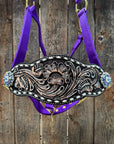 Purple Nylon Horse Halter – Bronc Noseband with Crystal Conchos NH108