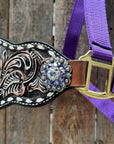 Purple Nylon Horse Halter – Bronc Noseband with Crystal Conchos NH108