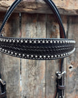 Dark Oil Basketweave with Silver Dots Tack Sets