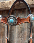 Light Oil Basketweave Turquoise and Dots Browband/One Ear Tack Set